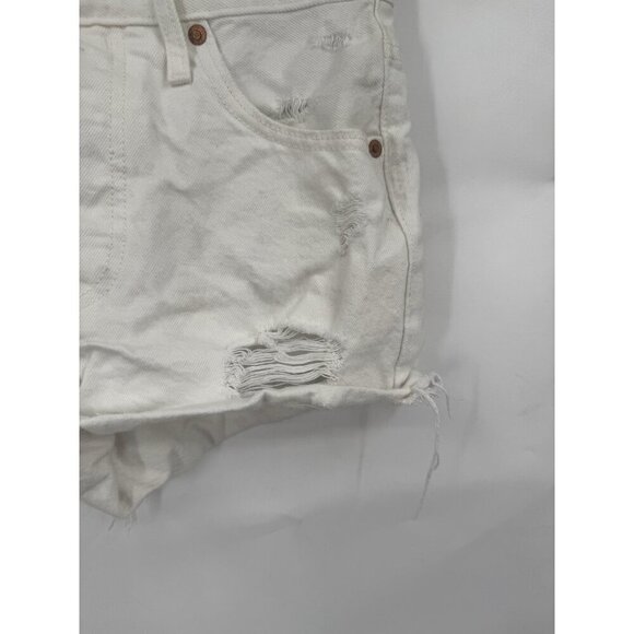 Levis Premium 501 Shorts Womens 24 White Denim Button Fly Jean Cut Off Festival - Picture 6 of 8
